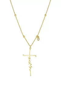 Boxed Silver Plated 16" + 2" Faith Cross and Cubic Zirconia Charm Pendant Necklace