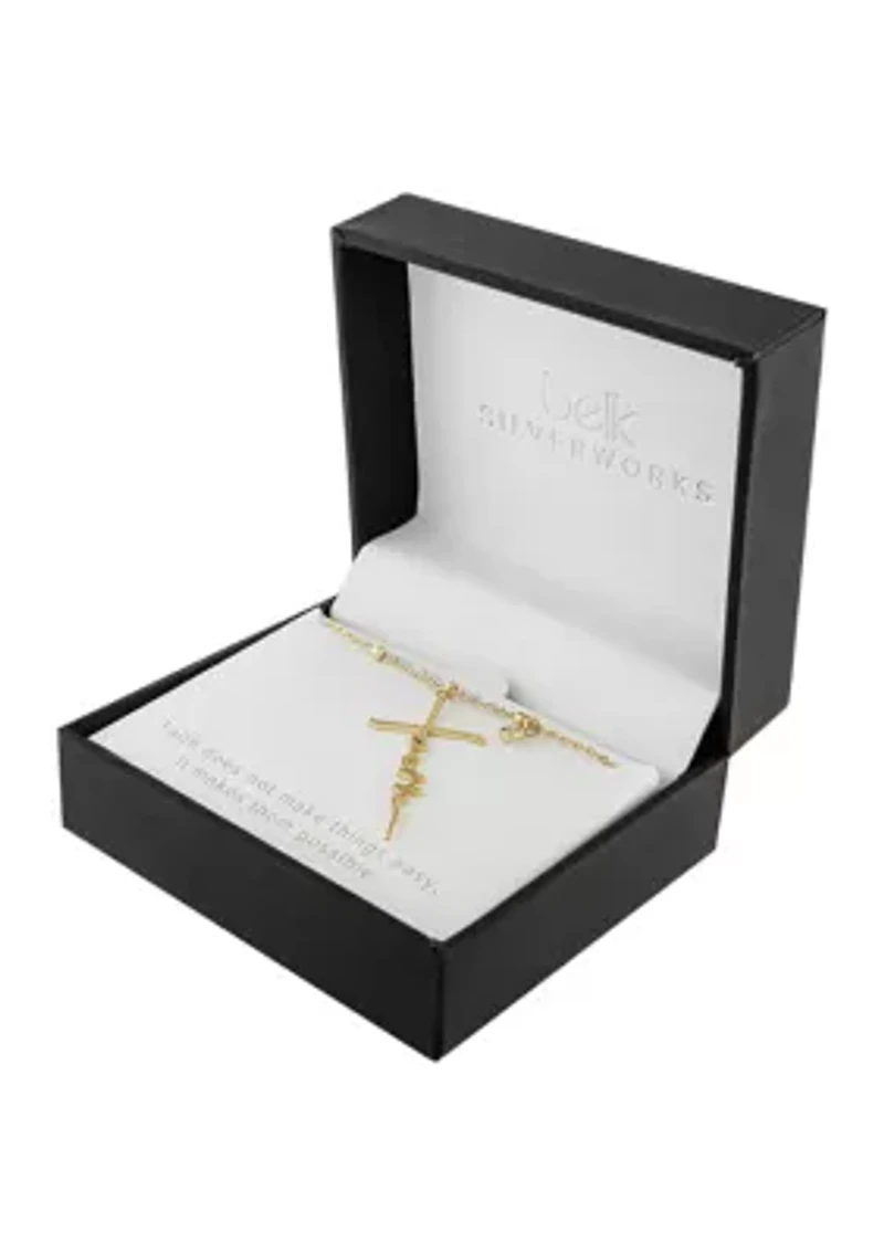 Boxed Silver Plated 16" + 2" Faith Cross and Cubic Zirconia Charm Pendant Necklace