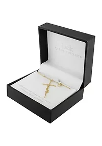 Boxed Silver Plated 16" + 2" Faith Cross and Cubic Zirconia Charm Pendant Necklace