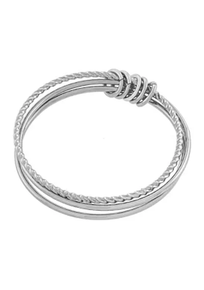 8" Silver Plated High Polished and Twist Triple Bangle Bracelet