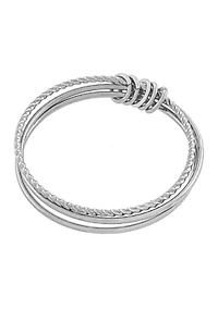8" Silver Plated High Polished and Twist Triple Bangle Bracelet