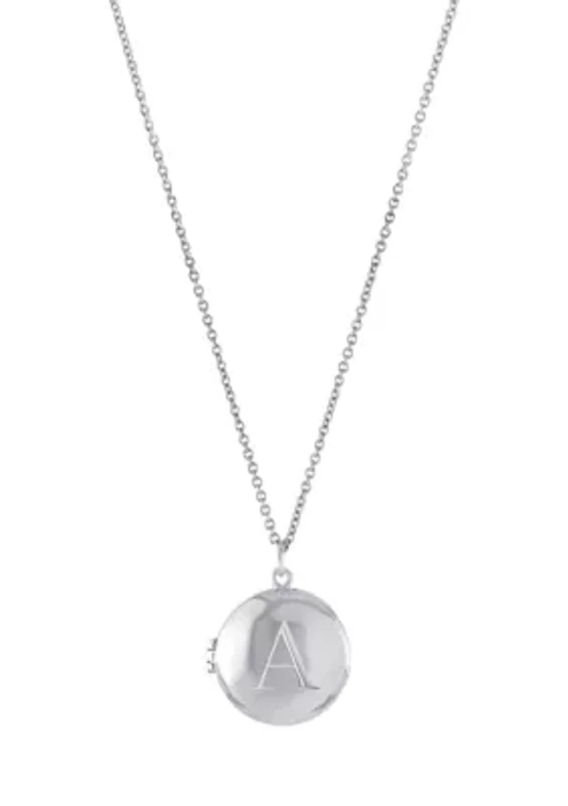Boxed Fine Silver Plated 18" + 2" Engraved Initial Locket Necklace