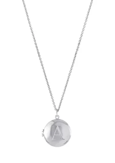 Boxed Fine Silver Plated 18" + 2" Engraved Initial Locket Necklace