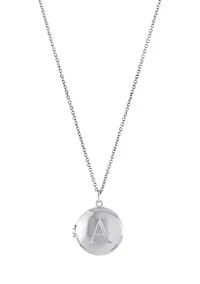 Boxed Fine Silver Plated 18" + 2" Engraved Initial Locket Necklace