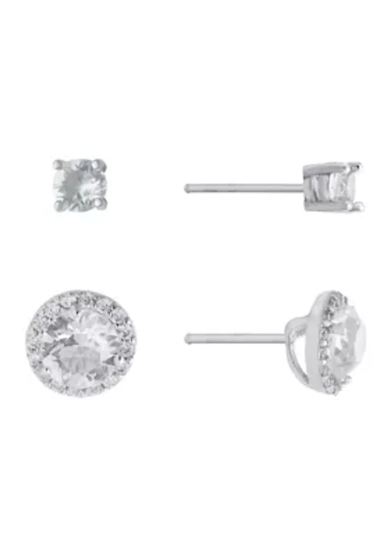 Sterling Silver Crystal Duo Stud Boxed 2-Earring Set