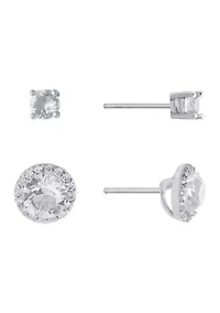 Sterling Silver Crystal Duo Stud Boxed 2-Earring Set