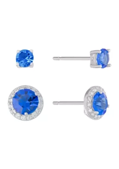 Sterling Silver Cubic Zirconia Halo Stud Earring Set