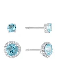 Rose Gold Over Sterling Silver Opal Fine Cubic Zirconia Halo Stud Earrings