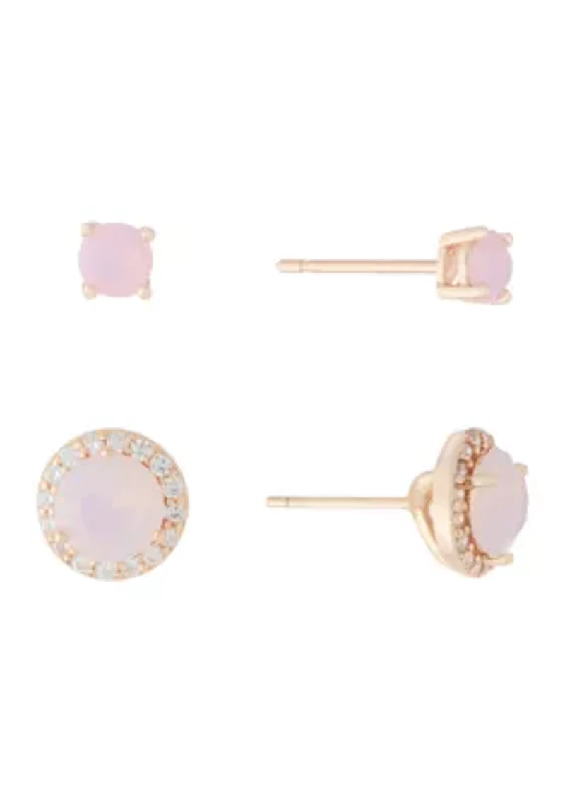 Rose Gold Over Sterling Silver Rose Opal Fine Cubic Zirconia Halo Stud Earrings
