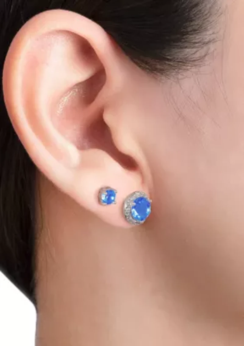 Sterling Silver Cubic Zirconia Halo Stud Earring Set