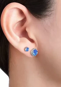 Sterling Silver Cubic Zirconia Halo Stud Earring Set