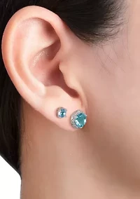 Rose Gold Over Sterling Silver Opal Fine Cubic Zirconia Halo Stud Earrings