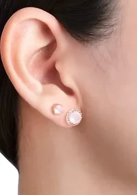 Rose Gold Over Sterling Silver Rose Opal Fine Cubic Zirconia Halo Stud Earrings