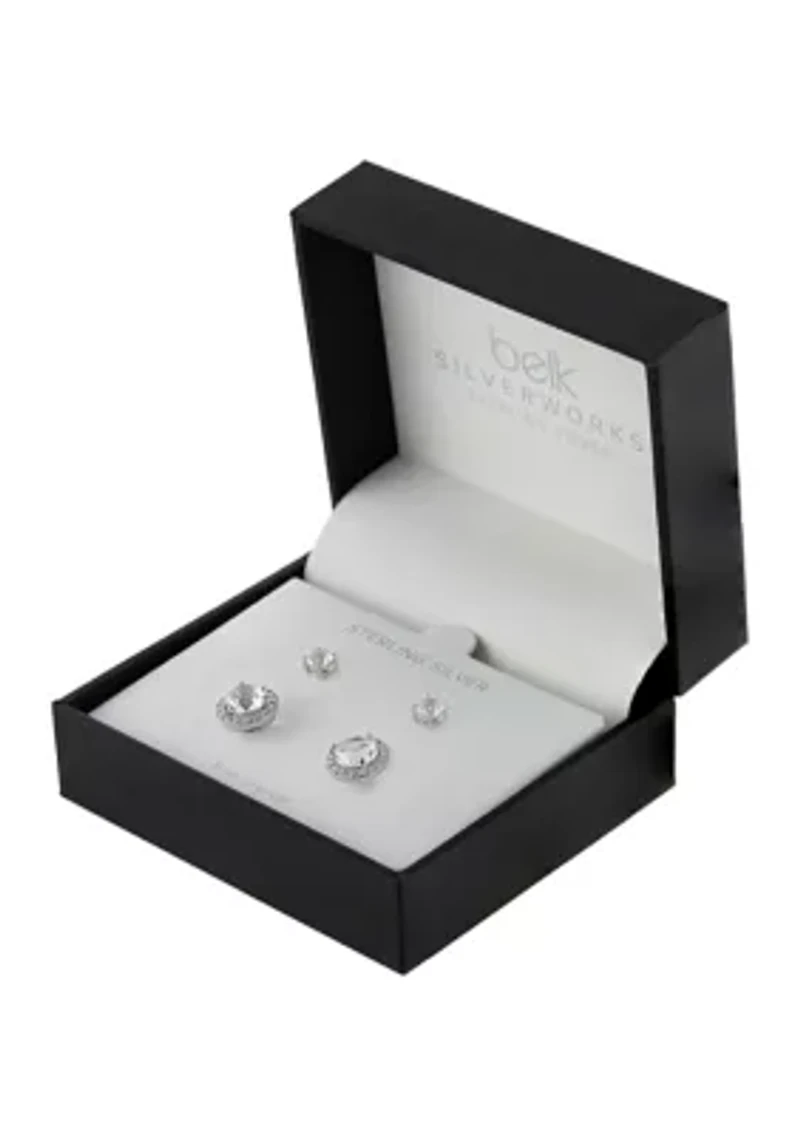 Sterling Silver Crystal Duo Stud Boxed 2-Earring Set