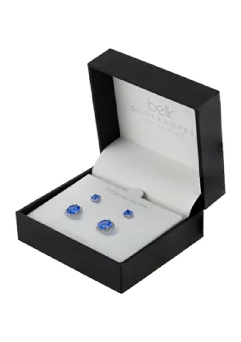 Sterling Silver Cubic Zirconia Halo Stud Earring Set