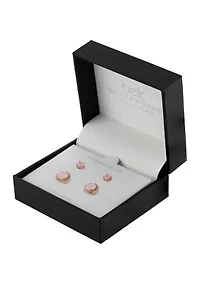 Rose Gold Over Sterling Silver Rose Opal Fine Cubic Zirconia Halo Stud Earrings
