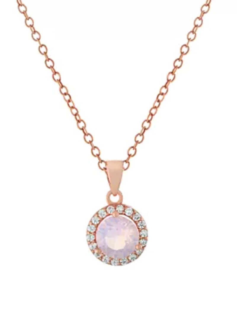 Boxed Sterling Silver 18 Inch 6 Millimeter Fine Crystal with Cubic Zirconia Halo Pendant Necklace