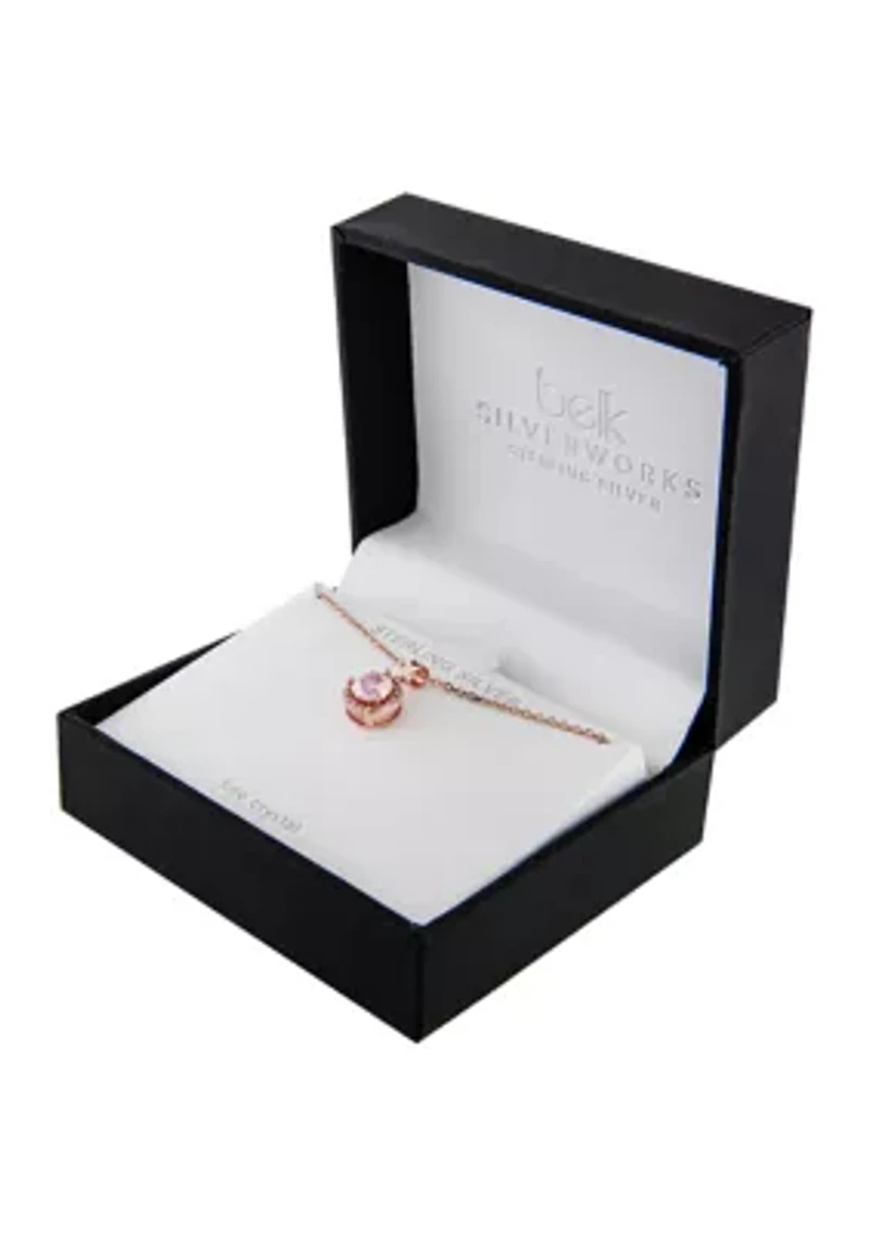 Boxed Sterling Silver 18 Inch 6 Millimeter Fine Crystal with Cubic Zirconia Halo Pendant Necklace