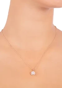 Boxed Sterling Silver 18 Inch 6 Millimeter Fine Crystal with Cubic Zirconia Halo Pendant Necklace