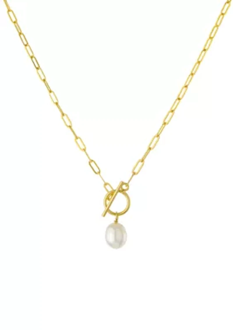 Gold Plated 18" Pearl Toggle Chain Necklace