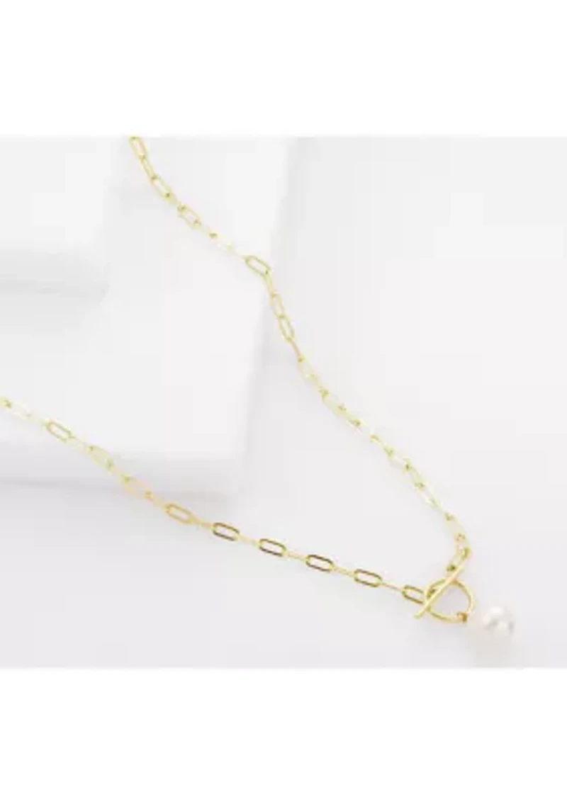 Gold Plated 18" Pearl Toggle Chain Necklace