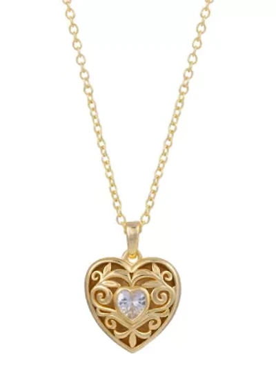 Boxed Silver Plated 18 + 2" Red Cubic Zirconia Heart Locket Necklace