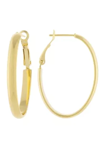 Silver Plated 1.6" Oval Omega Hoop Earrings