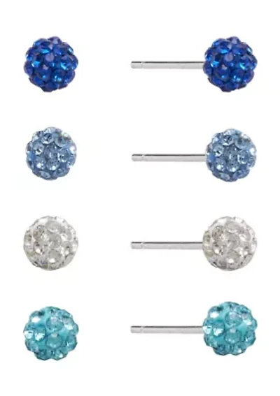 Sterling Silver 4 Millimeter Crystal Piece Stud Earring Set