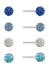 Sterling Silver 4 Millimeter Crystal Piece Stud Earring Set