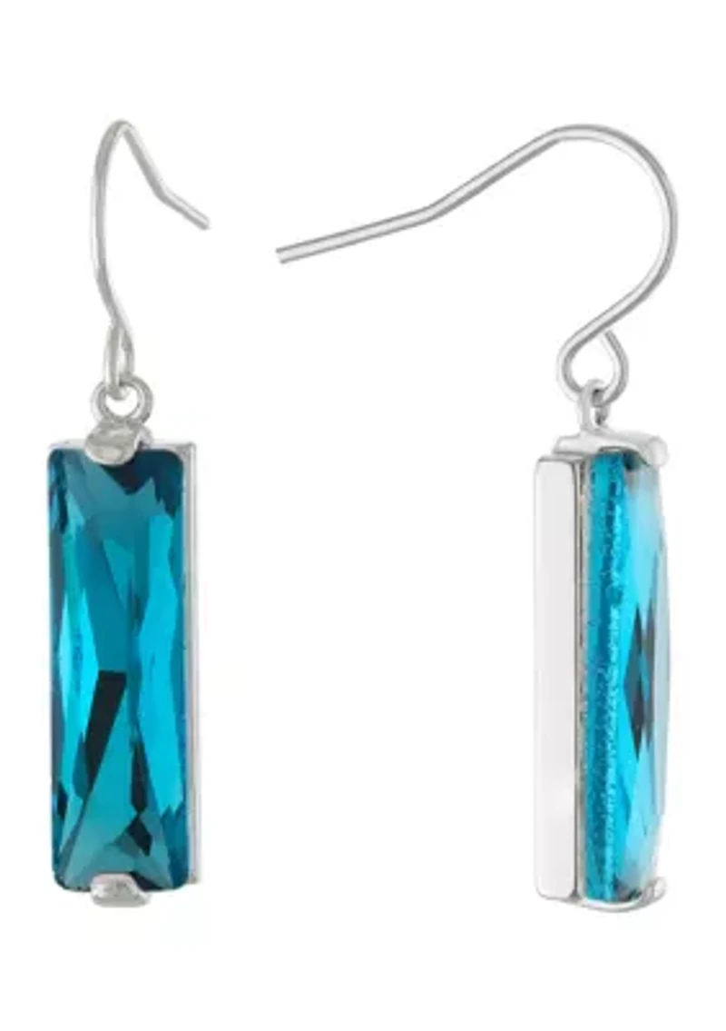 Silver Plated Rectangular Crystal Drop Earrings