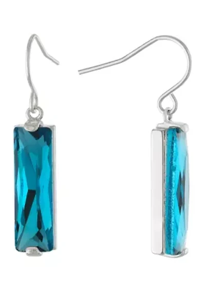 Silver Plated Rectangular Crystal Drop Earrings