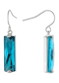 Silver Plated Rectangular Crystal Drop Earrings