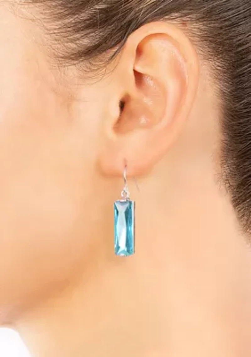 Silver Plated Rectangular Crystal Drop Earrings