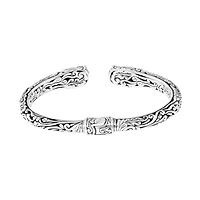 Sterling Silver Genuine Stone Flower Hinge Cuff Bracelet