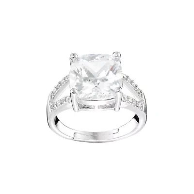 Silver Plated 11mm Cubic Zirconia Square Cushion Ring