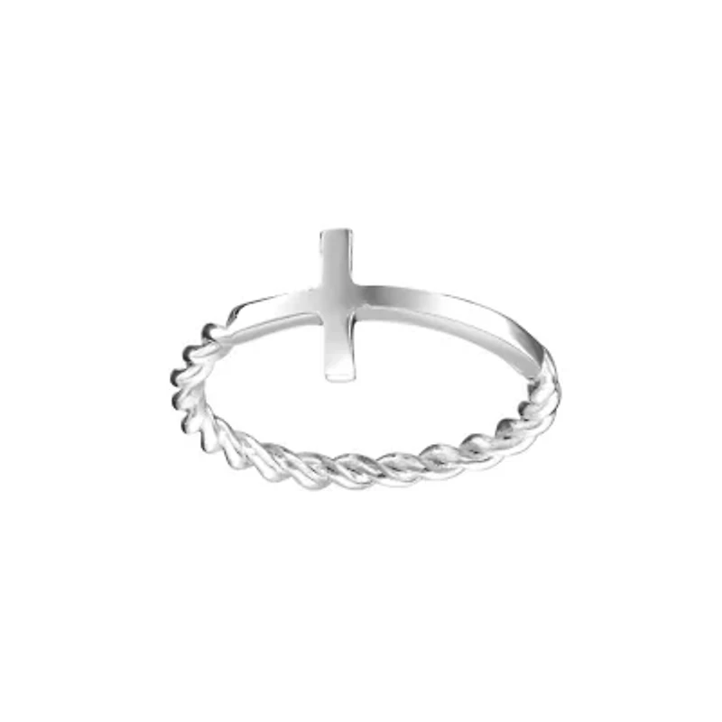 Sterling Silver Side Cross Band Ring with Twisted