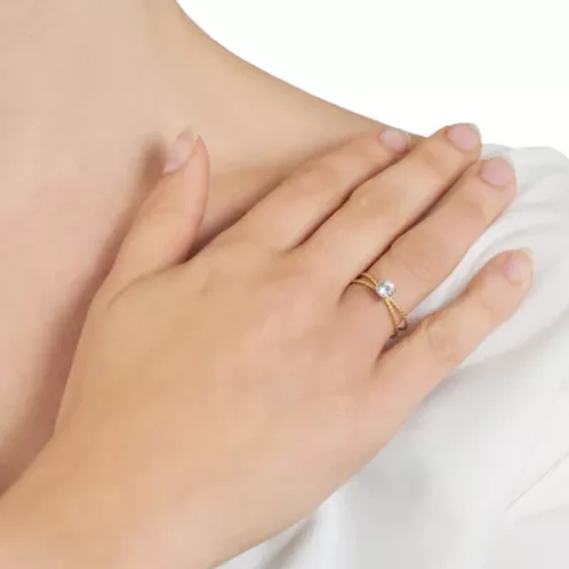 Gold Over Sterling Silver 5mm Round Cubic Zirconia Twisted Band Ring