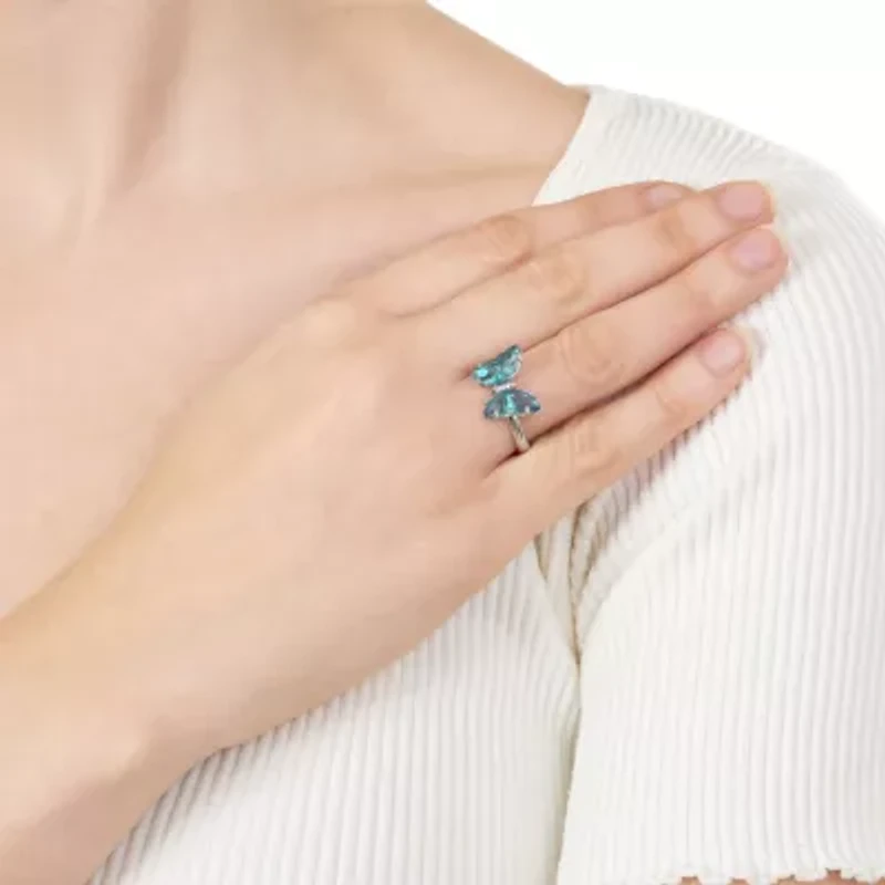 Silver Plated Crystal Butterfly Ring with Cubic Zirconia