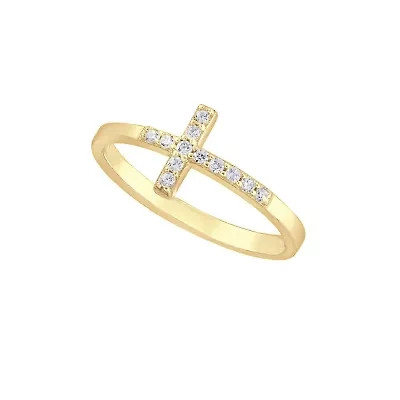 Sterling Silver Cubic Zirconia Side Cross Ring
