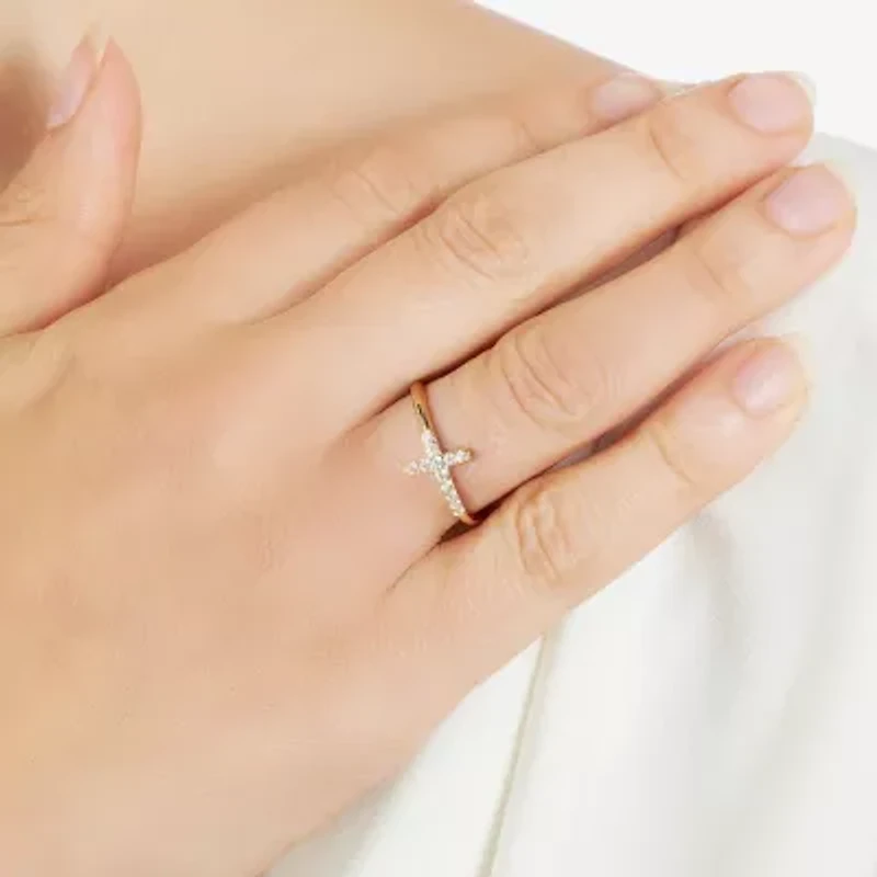 Sterling Silver Cubic Zirconia Side Cross Ring