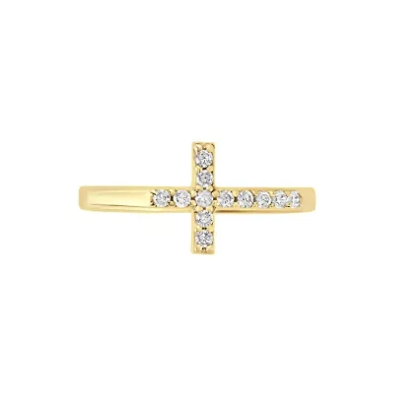 Sterling Silver Cubic Zirconia Side Cross Ring