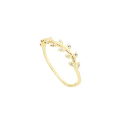 Gold Over Sterling Silver Cubic Zirconia Prong Leaf Ring