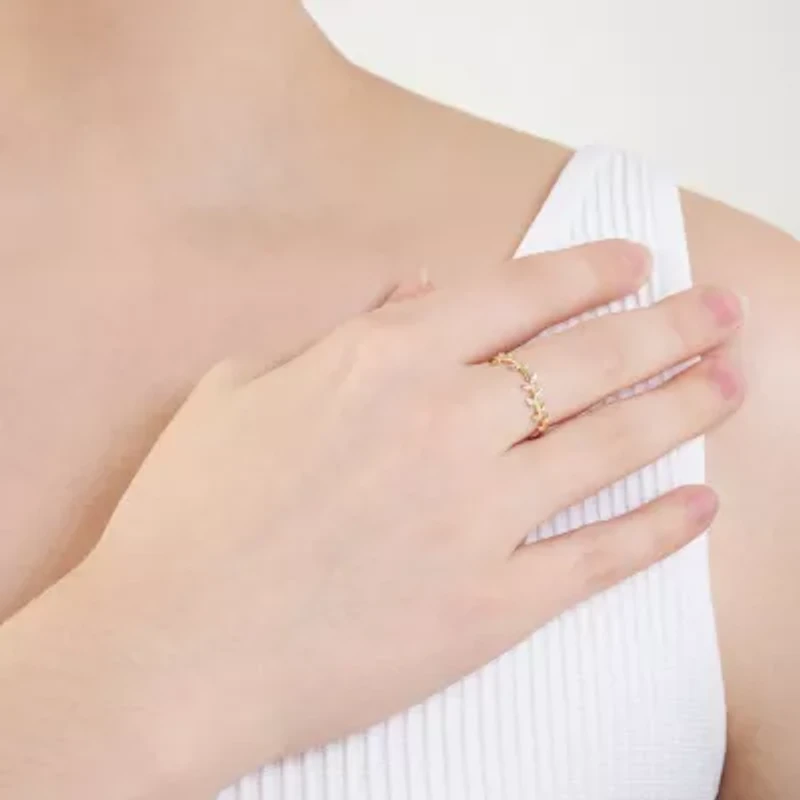Gold Over Sterling Silver Cubic Zirconia Prong Leaf Ring