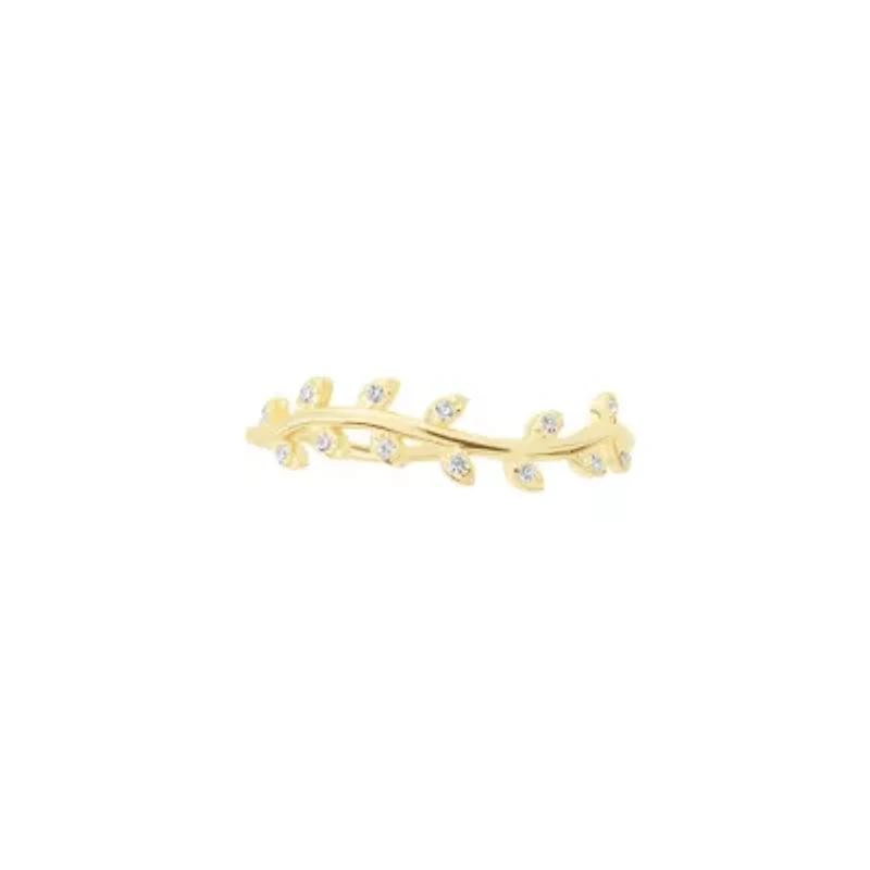 Gold Over Sterling Silver Cubic Zirconia Prong Leaf Ring