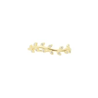 Gold Over Sterling Silver Cubic Zirconia Prong Leaf Ring