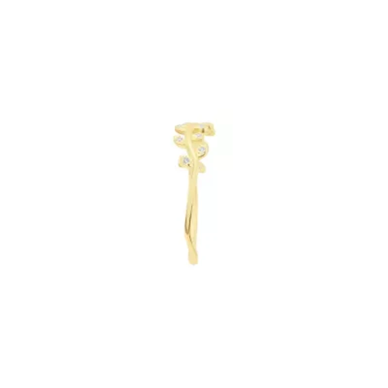 Gold Over Sterling Silver Cubic Zirconia Prong Leaf Ring