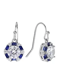 Cubic Zirconia Baguette Halo Drop Earrings