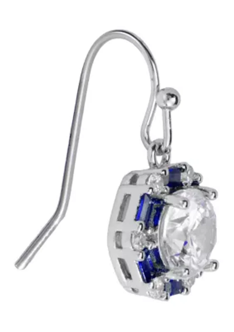 Cubic Zirconia Baguette Halo Drop Earrings