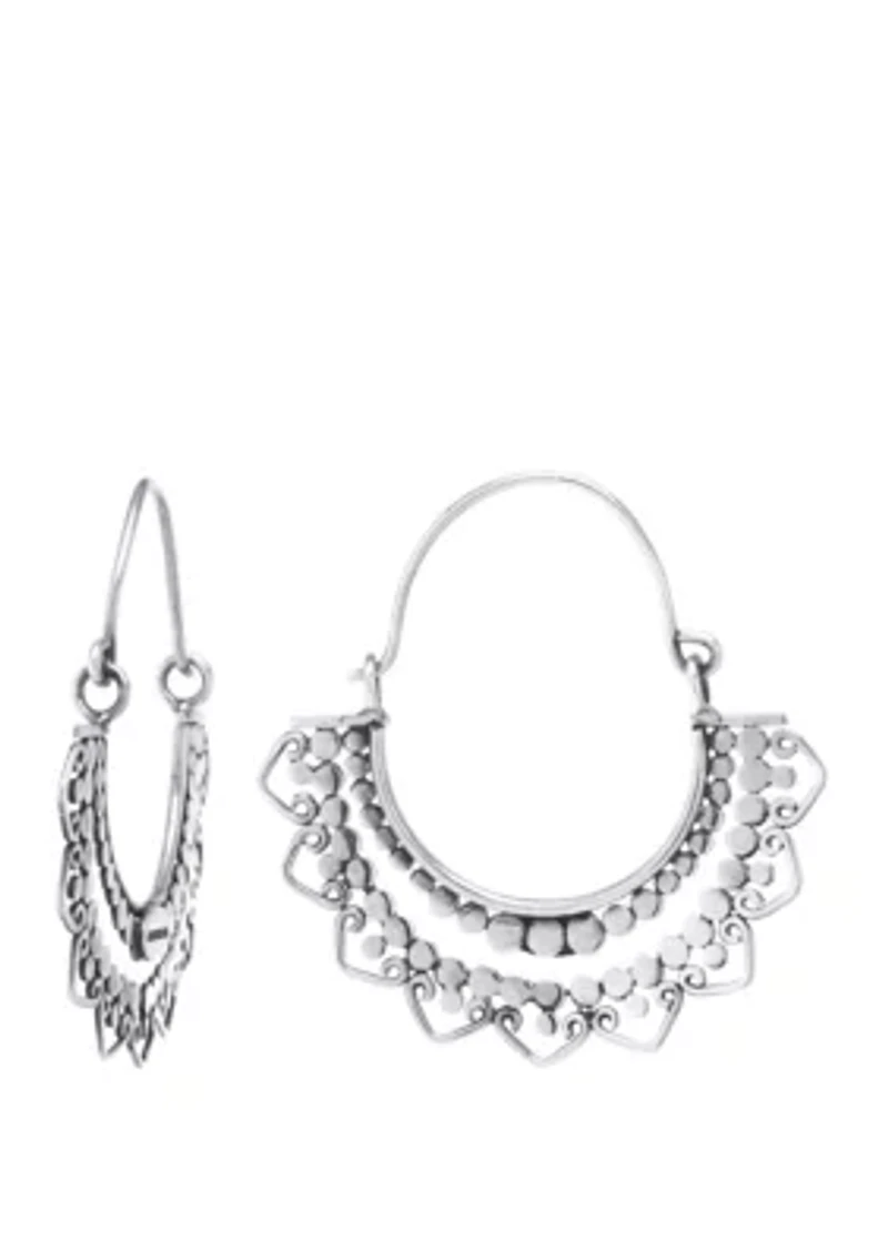 Sterling Silver Bali Beaded Hoop Earrings