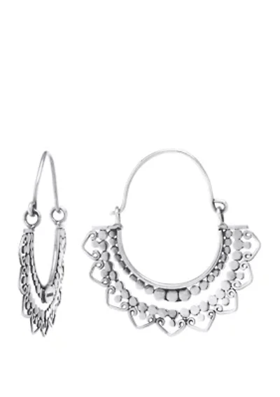 Sterling Silver Bali Beaded Hoop Earrings